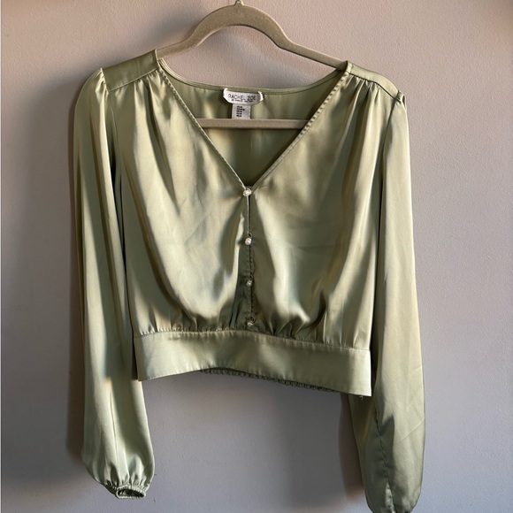Rachel Zoe Sage Green Satin Top - Picture 1 of 5